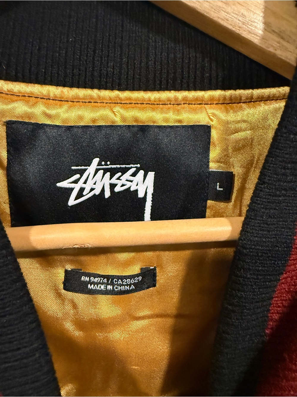 Stussy vintage 90s Black & Beige Satin Tiger Embroidered Bomber Jacket - Picture 5 of 6